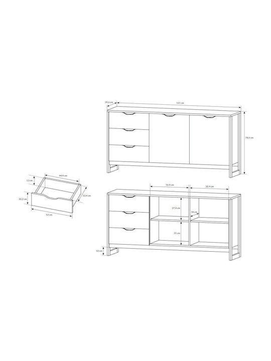 Bufet Arden Din Lemn Cu Sertare Sand Gragne / Matera 161x39.6x78.6cm
