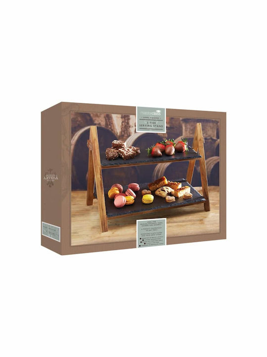 Kitchen Craft Artesa Master Πέτρινη Εταζέρα 2 Ορόφων Μαύρη Π25xΜ40xΥ30cm