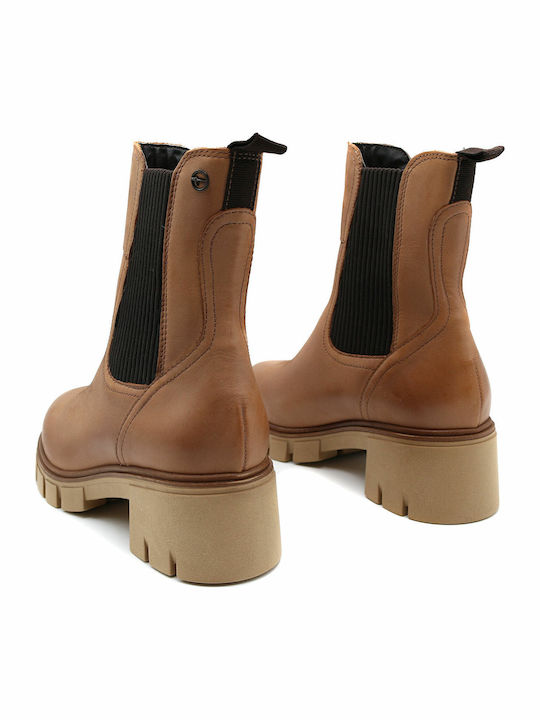 Leather Women's Chelsea Boots with Medium Heel Beige