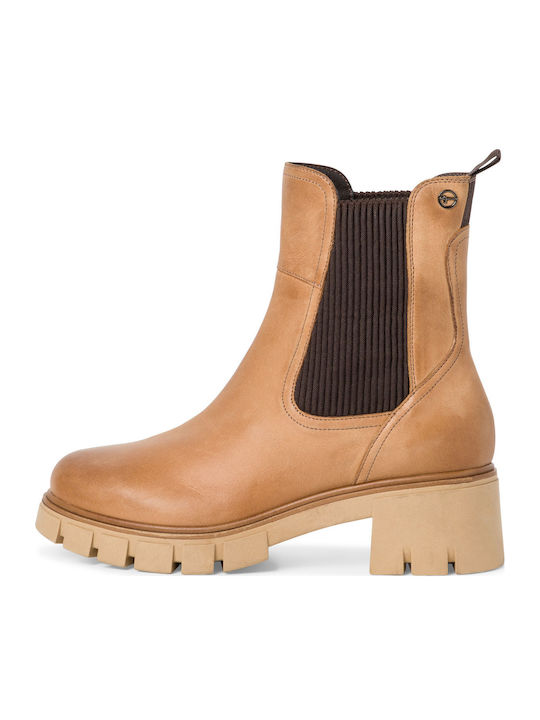 Leather Women's Chelsea Boots with Medium Heel Beige