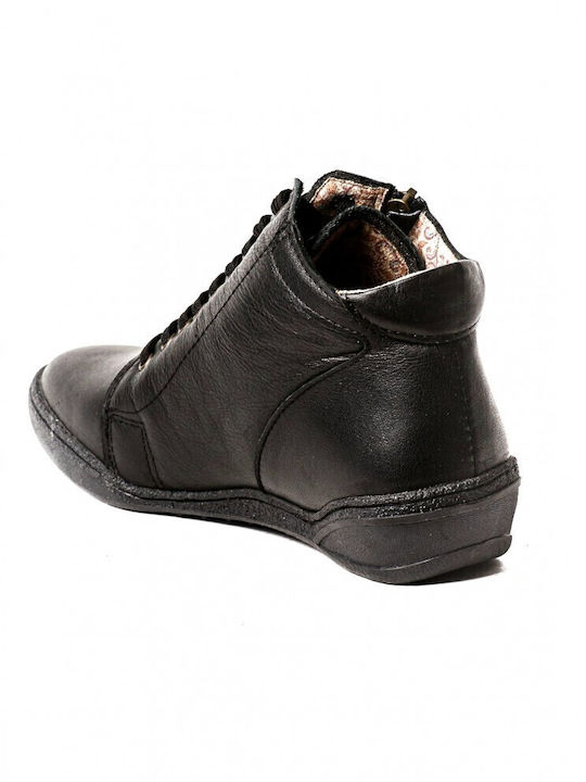 19511 Ghete Dama De Piele Ankle Boots Cu Platformă Negre