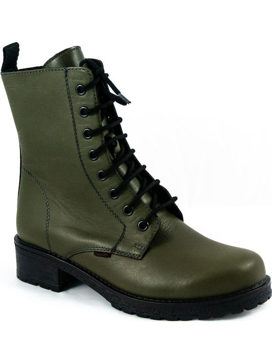 Leather Women's Ankle Boots Green