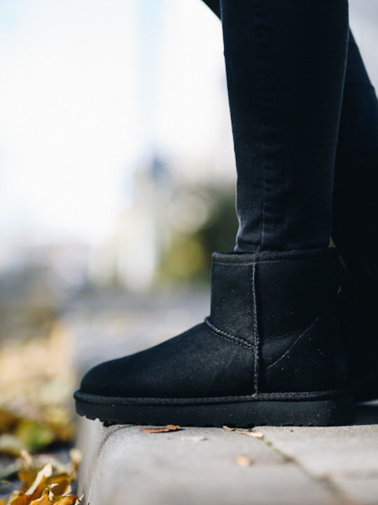 Classic Mini II Suede Women's Ankle Boots with Fur Black