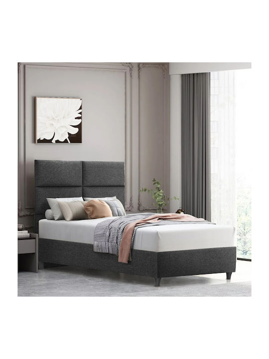 Milo Κρεβάτι Ημίδιπλο Επενδυμένο με Ύφασμα Γκρι με Τάβλες για Στρώμα 120x200cm