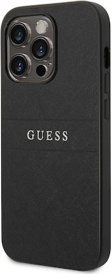 Guess Saffiano Strap Umschlag Rückseite Synthetisches Leder / Silikon Schwarz (iPhone 14 Pro Max) GUHCP14XPSASBBK