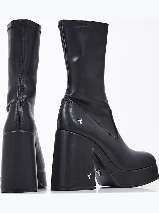 Leather Women's Ankle Boots Booties Ankle High With High Heel Black