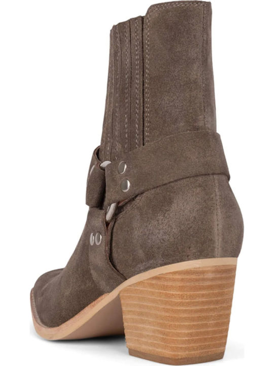 Partner Leather Women's Cowboy Boots with Medium Heel Beige