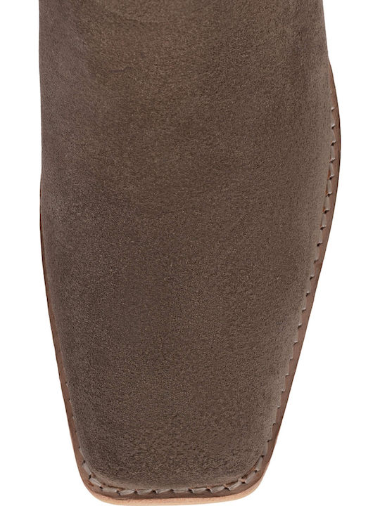 Partner Leather Women's Cowboy Boots with Medium Heel Beige