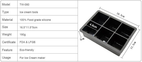 Ice Tray Cube Silicone 6 Slots Gray 0020062