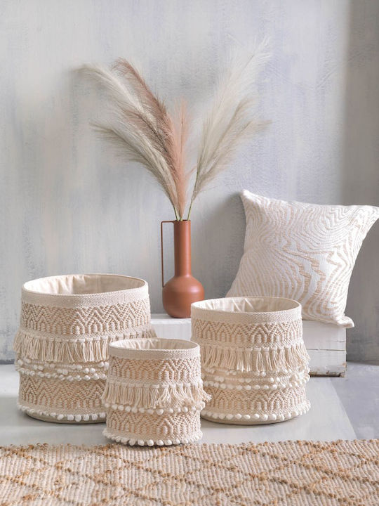 Rythmos Kente Decorative Basket Wicker with Handles Beige 25x25x25cm