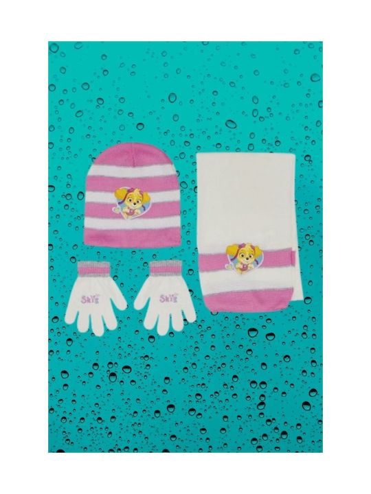 Stamion Set Căciulă Copil cu Eșarfă & Mănuși Tricotat Roz