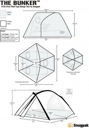 Snugpak Bunker 3 Зимна Къмпинг Сцена Igloo Катерене Каки с Двойна Плат за 3 Човека Водоустойчивост 5000mm 245x205x105см