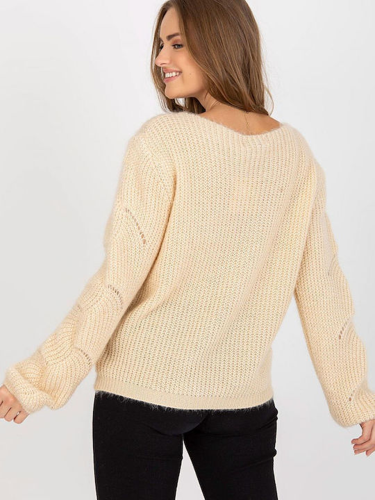 Och Bella Women's Long Sleeve Sweater Woolen Beige