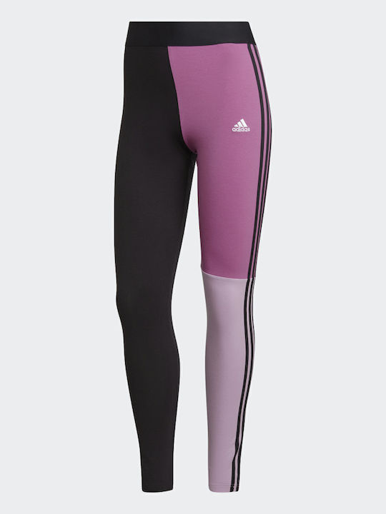 Essentials 3-Stripes Colorblock Women's Long Training Legging High Waisted Black / Semi Pulse Lilac