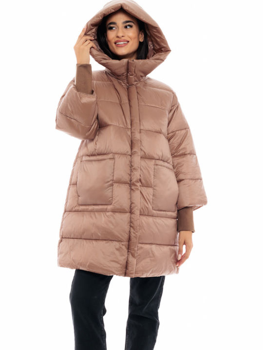 Lang Damen Puffer Jacke für Winter Camel