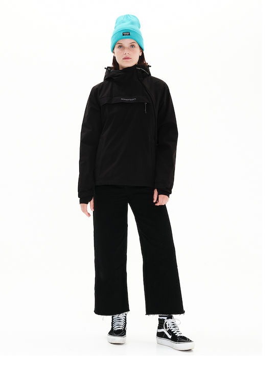 Women's Short Sports Jacket for Winter with Hood Black
