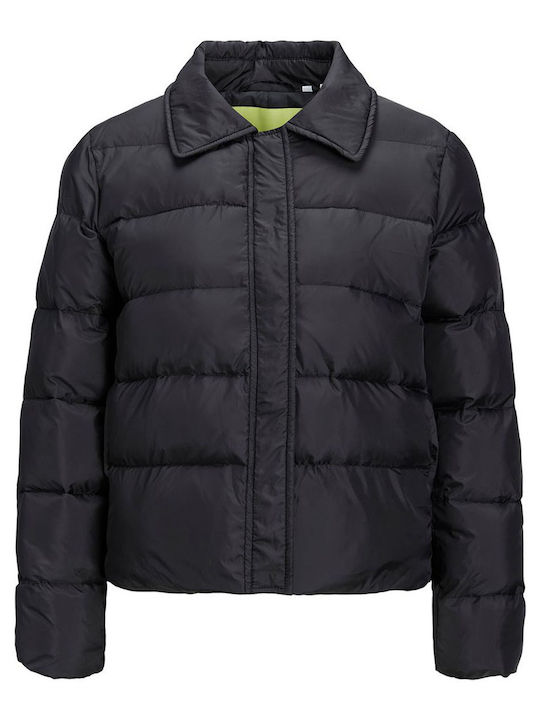 Κοντό Γυναικείο Puffer Μπουφάν για Χειμώνα Μαύρο