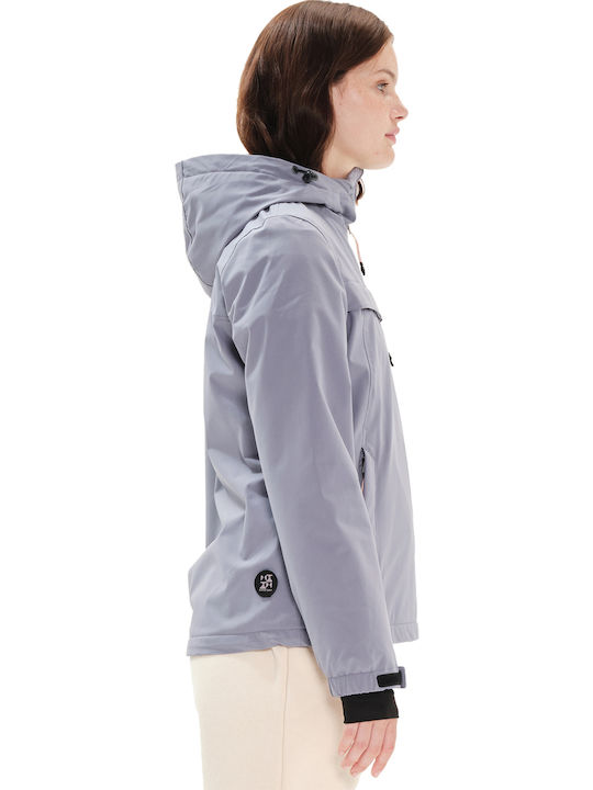 Women's Short Sports Jacket for Winter with Hood Violet