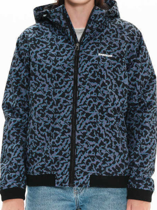 Women's Short Sports Jacket Waterproof and Windproof for Winter with Hood Blue