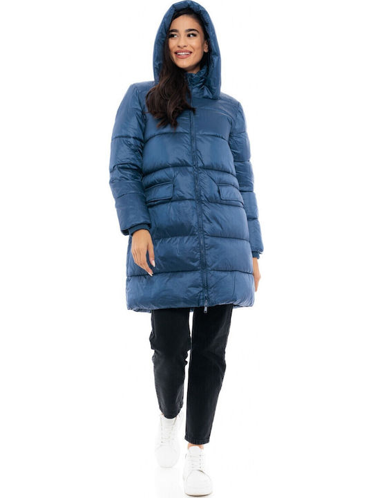 Lang Damen Puffer Jacke für Winter Blau