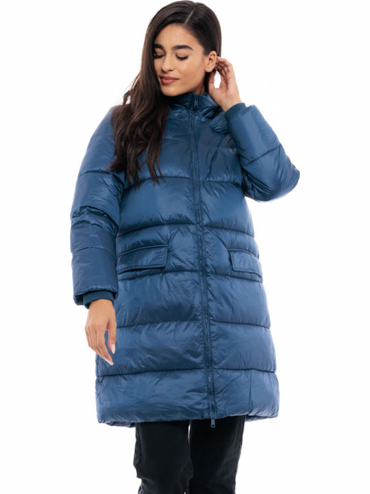 Lang Damen Puffer Jacke für Winter Blau