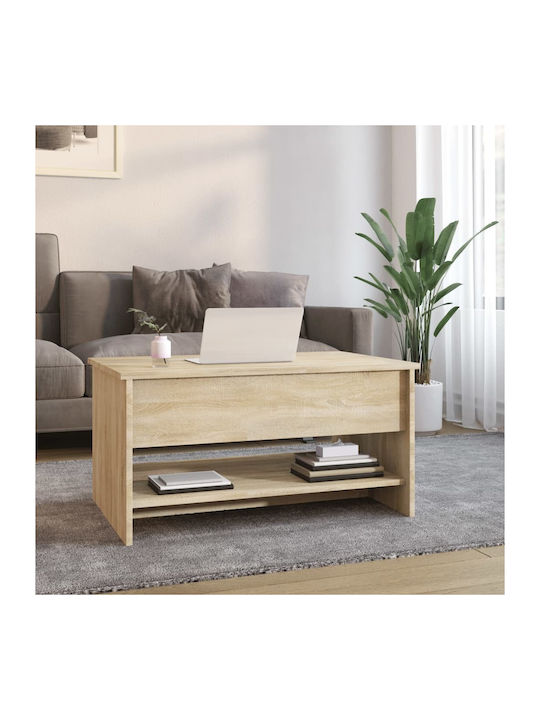 Rectangular Central Wooden Coffee Table with Lifting Mechanism Beige M80xW50xH40cm