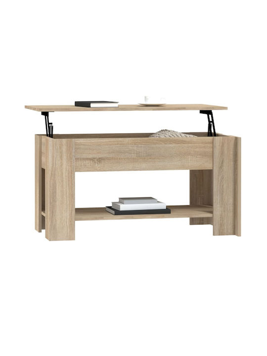 Rectangular Central Wooden Coffee Table with Lifting Mechanism Beige M101xW49xH52cm