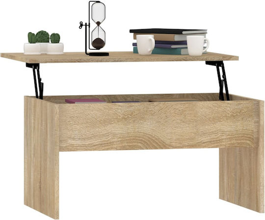 Rectangular Central Wooden Coffee Table with Lifting Mechanism Beige W80xL50.5xH41.5cm