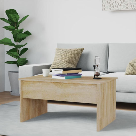 Rectangular Central Wooden Coffee Table with Lifting Mechanism Beige W80xL50.5xH41.5cm