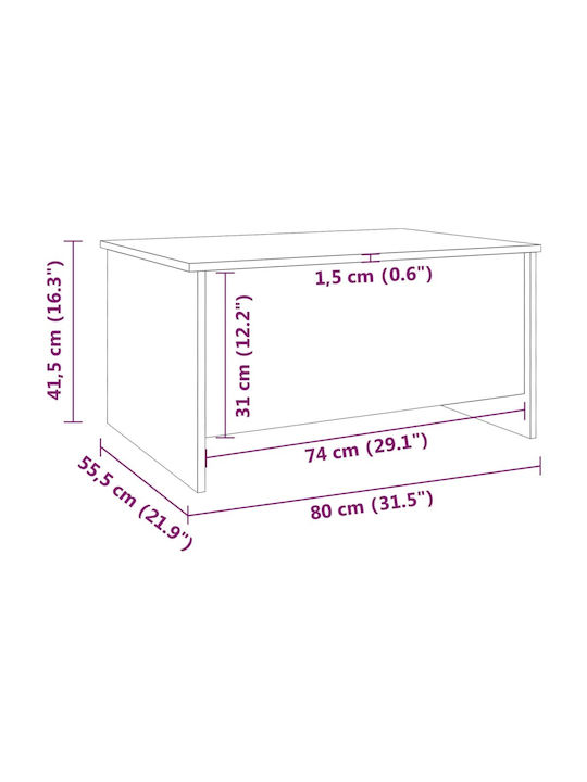 Rechteckiger Zentraler Kaffeetisch Holz Mit Hebemechanismus Weiß M80xB55,5xH41,5cm