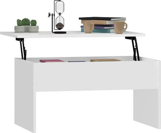 vidaXL Rechteckiges Zentral Kaffeetisch Aus Holz mit Hebemechanismus Weiß M80xB50.5xH41.5cm