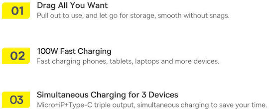 Baseus Bright Mirror 2 Retractable USB to Type-C / Lightning / micro USB Cable Μωβ 1.1m (CAMJ010205)