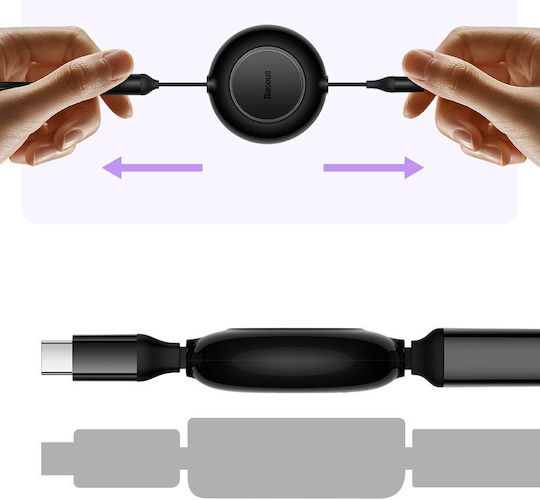 Baseus Bright Mirror 2 Retractable USB to micro USB / Type-C / Lightning Cable Μαύρο 1.1m (CAMJ010201)