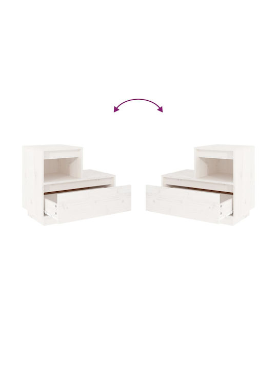 Noptiere din Lemn Masiv Albe 2buc 60x34x51cm