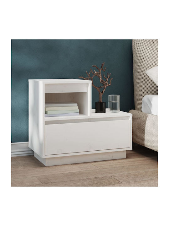 Noptiere din Lemn Masiv Albe 2buc 60x34x51cm