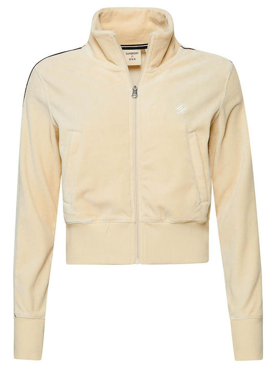 Code S Logo Long Women's Sweatshirt Jacket Velvet Beige