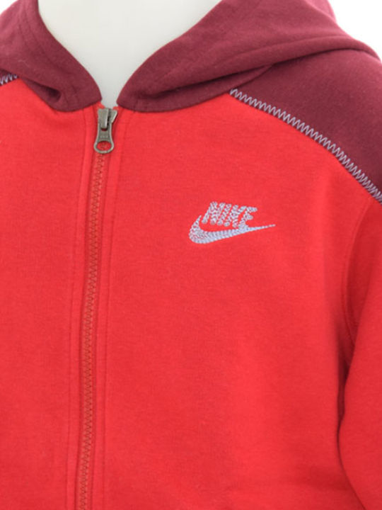 Athletic Kids Sweatshirt Cardigan Cotton with Hood Red Sportswear