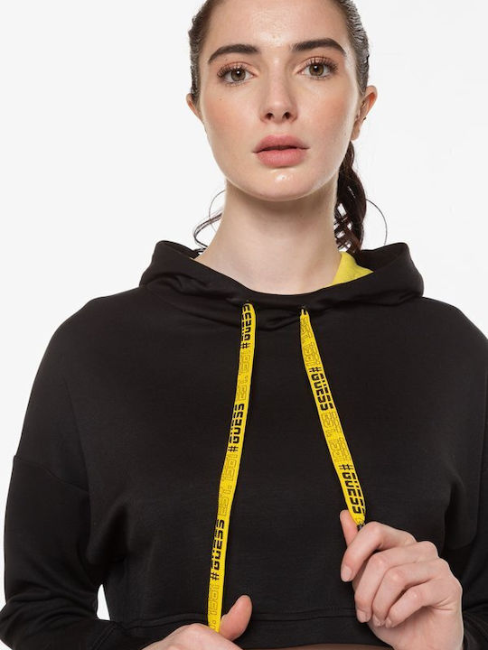 Guess Women's Cropped Hooded Sweatshirt Black