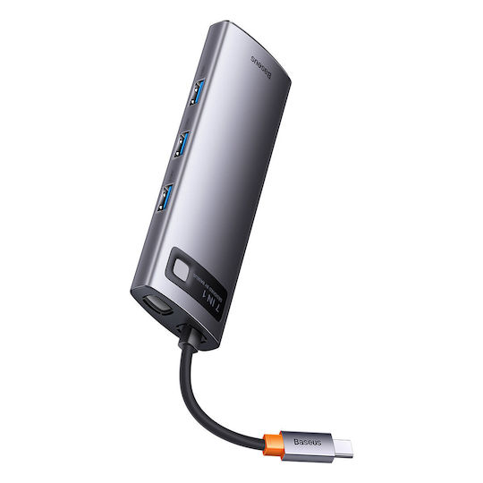 Baseus Metal Gleam 7 in 1 USB-C Docking Station με HDMI 4K PD Ethernet Ασημί