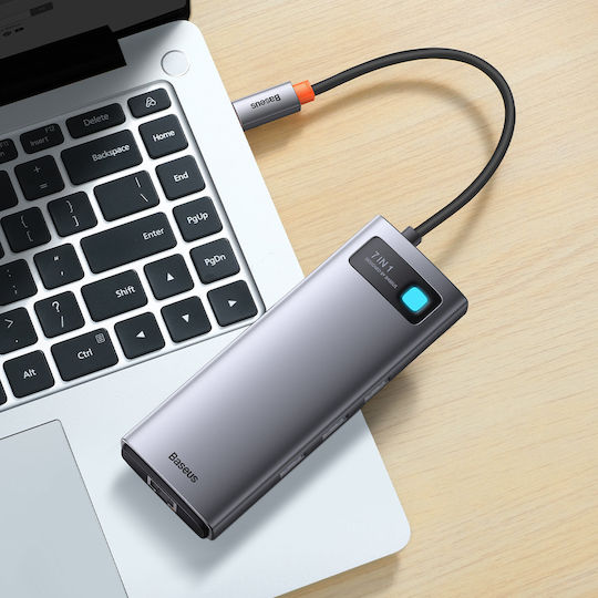 Baseus Metal Gleam 7 in 1 USB-C Docking Station με HDMI 4K PD Ethernet Ασημί