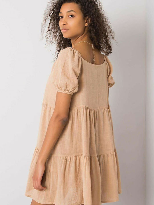 Och Bella Sommer Mini Kleid mit Rüschen Beige