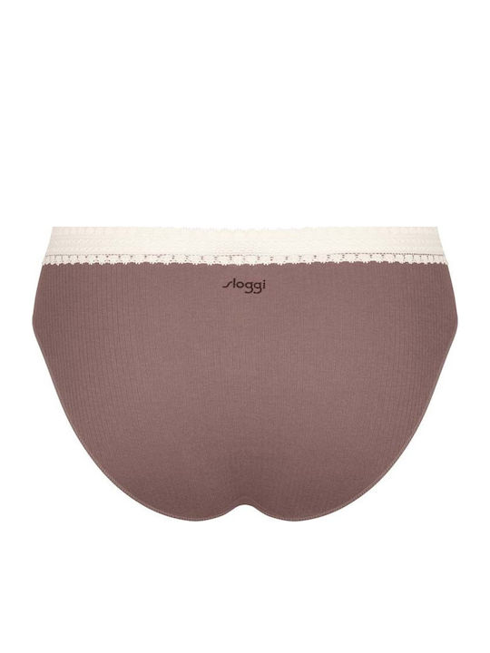 Go Ribbed H Tai Βαμβακερά Women's Slip 2Pack with Lace Beige/Brown