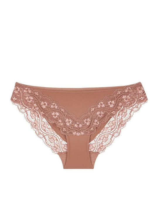 Lovely Micro Tai Women's Slip with Lace Brown