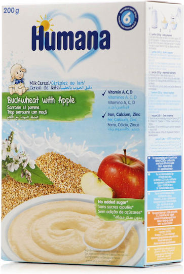 Humana Fruit puree with Buckwheat & Apple with Flavor with Buckwheat & Apple No Added Sugar 200gr for 6+ Months