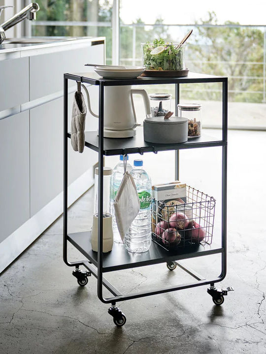 Yamazaki Free Standing Metallic Wine Rack with Wheels Black 38x49x81.5cm