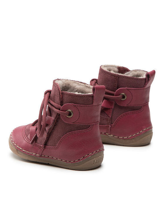Suede Kids Boots with Laces Burgundy