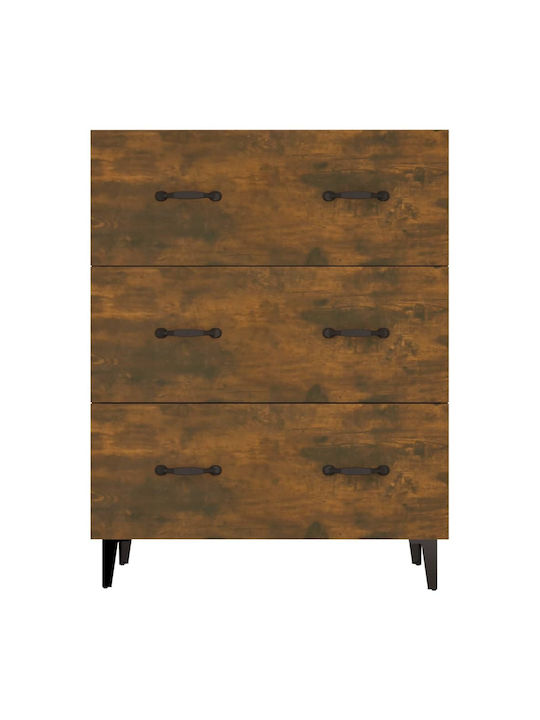 Wooden Chest of Drawers with 3 Drawers Smoked Oak 69.5x34x90cm