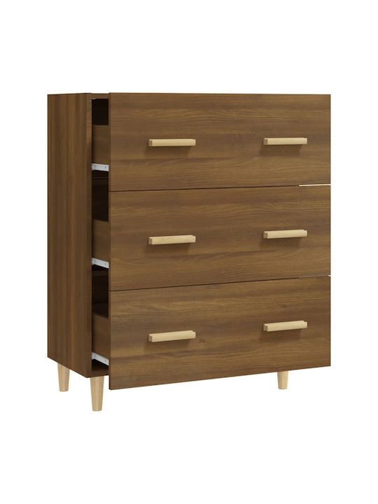 Wooden Chest of Drawers with 3 Drawers Brown Oak 70x34x90cm