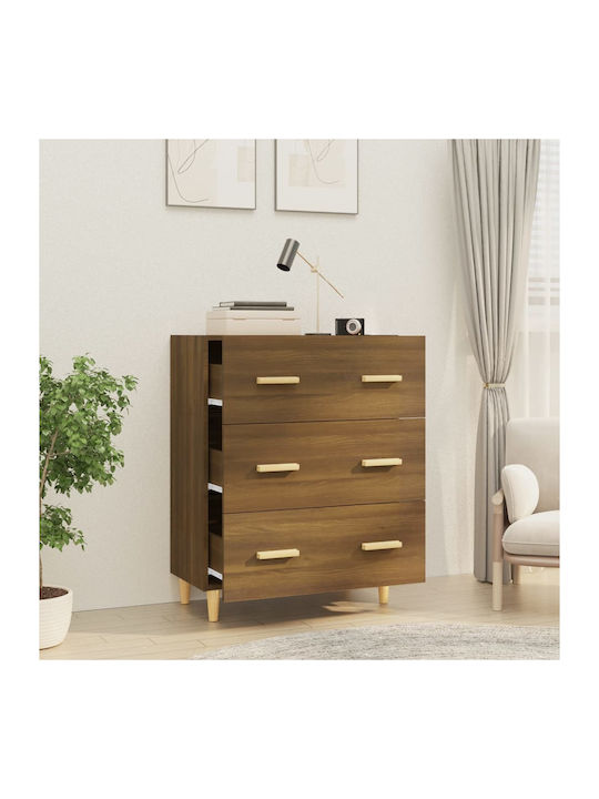 Wooden Chest of Drawers with 3 Drawers Brown Oak 70x34x90cm
