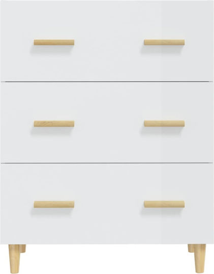 Wooden Chest of Drawers with 3 Drawers White 70x34x90cm